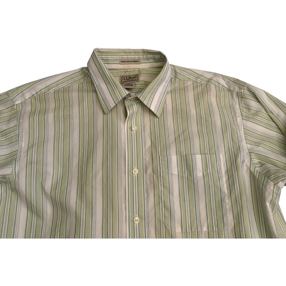 L.L. Bean Men's Size L Tall Button Up Striped Wrinkle Stain Resistant Shirt - Picture 11 of 14